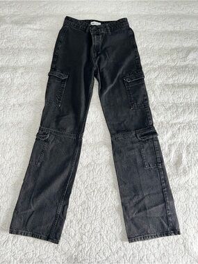 Zara High-Rise Black Wide-Leg Cargo Jeans